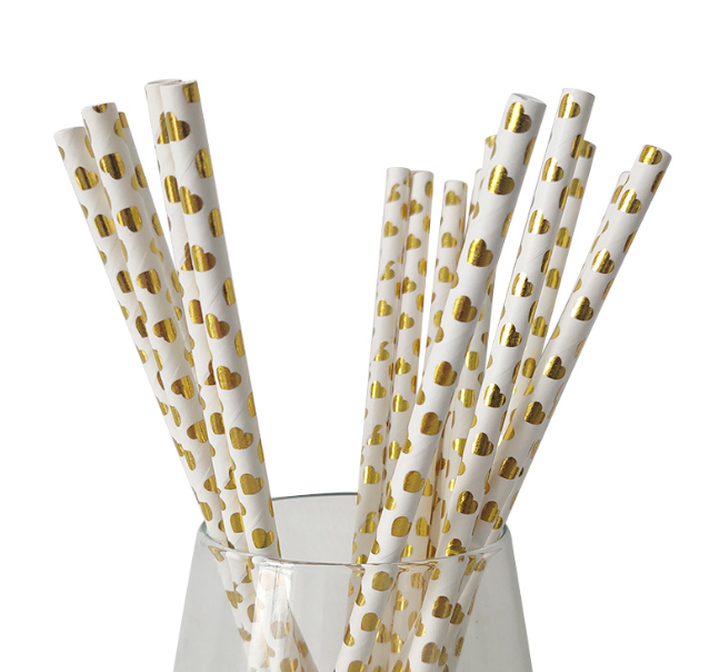 Коктейльні трубочки з принтом сердець 25 штук 20 см золотисто-білий Київ - фото 3