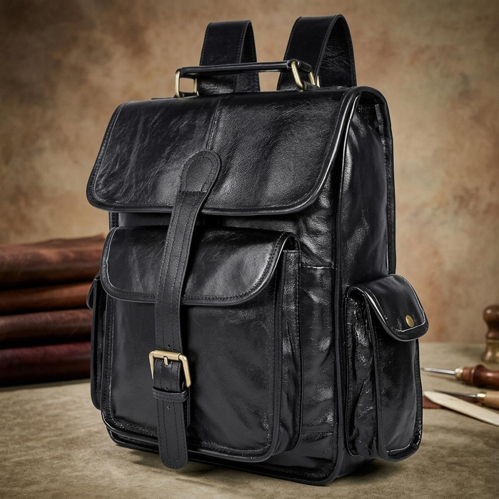 Рюкзак Vintage 14967 кожаный Черный Киев - изображение 14