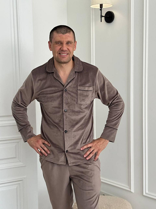 Піжама чоловіча велюрова на ґудзиках Мокко L Харків - фото 3