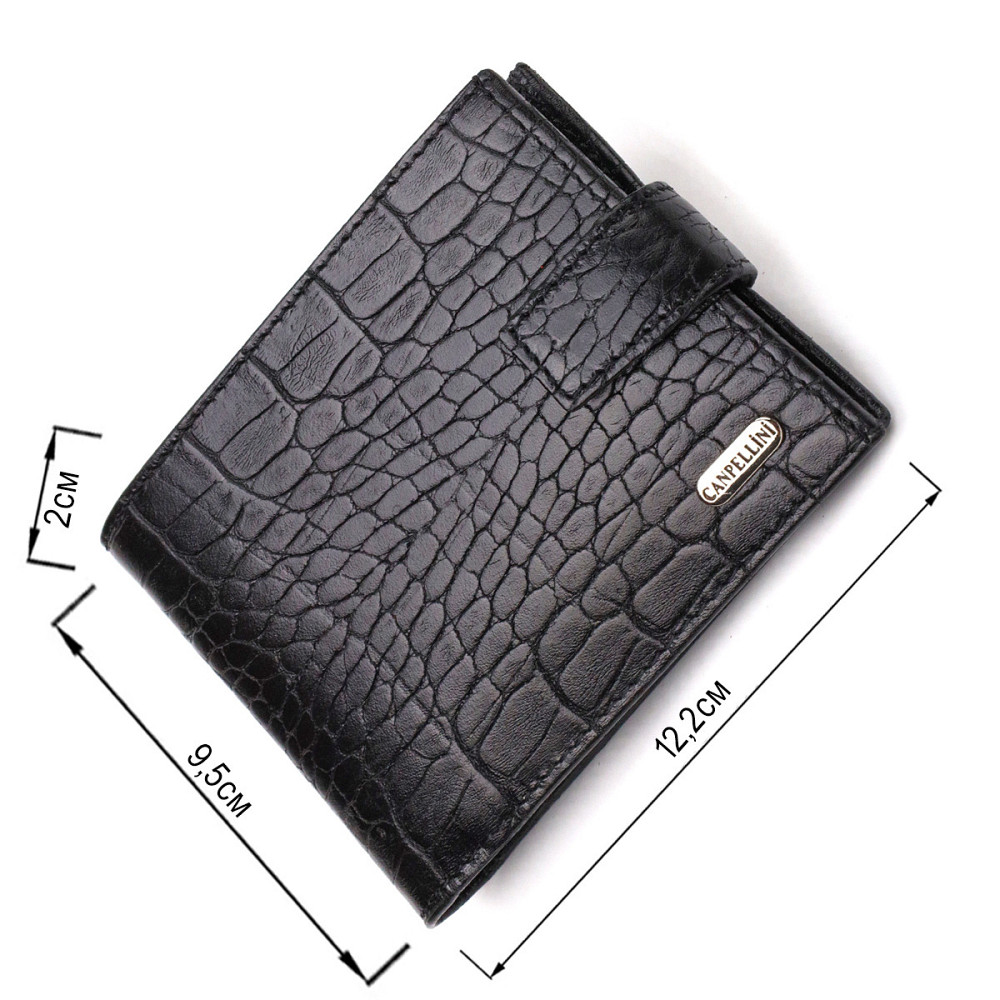 Зручний чоловічий гаманець із натуральної фактурної шкіри з тисненням під крокодила Чорний (CANPELLINI) Київ - фото 7