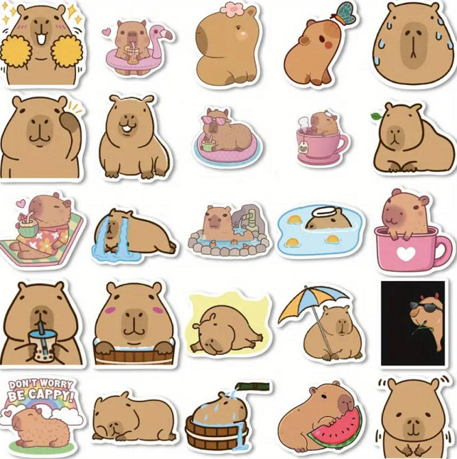 Наклейки с капибарой, наклейки, водонепроницаемые наклейки для ноутбука, телефона, набор 50 шт. Киев - изображение 4