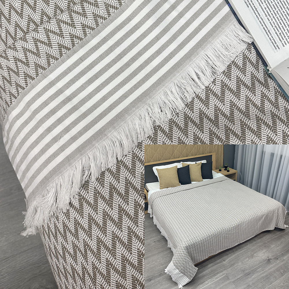 Покривало Dakota Fringe ЄВРО 200х230 см колір сірий з білим (85-196) Київ - фото 1