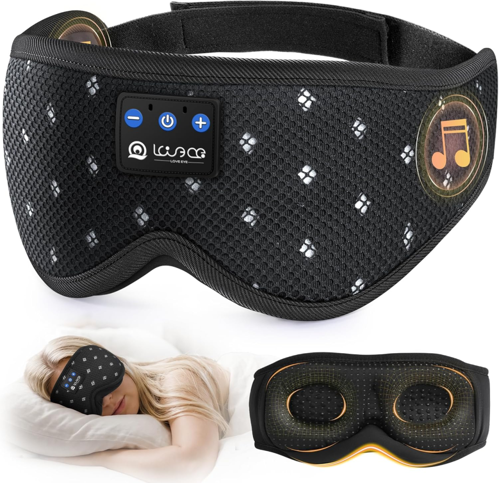 Bluetooth-маска для сну LOVE EYE 3D з навушниками — 100% затемнення, Hi-Fi звук, Bluetooth 5.4, для сну на боці, Чорна Київ - фото 2