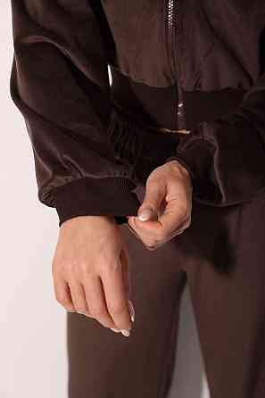 Женский прогулочный костюм двойка: кофта на молнии и брюки велюр Шоколадный, 48/52 Одесса