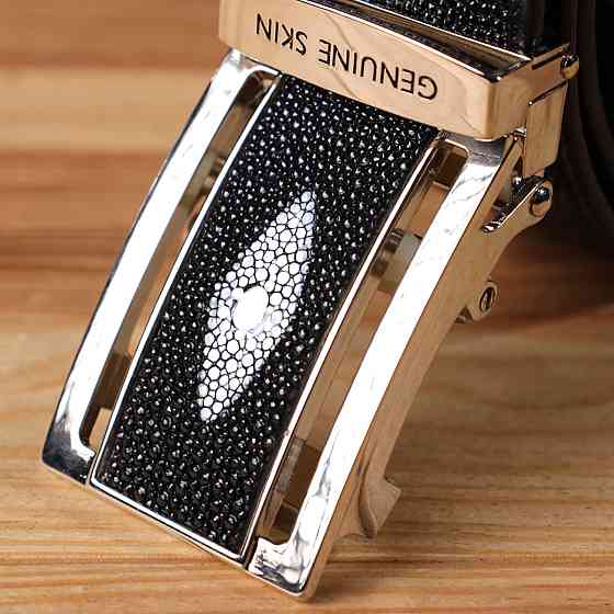 Ремінь-автомат з натуральної шкіри морського ската Чорний (STINGRAY LEATHER) Київ