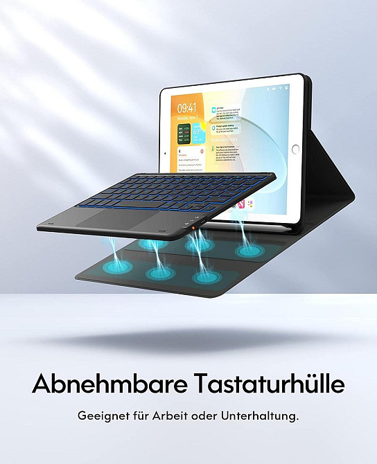 Чохол з Bluetooth клавіатурою для iPad 10.2" 9, 8, 7 покоління з кольоровою підсвіткою, з тачпадом, тримачем стилуса QWERTZ Київ - фото 5