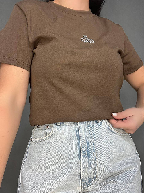 Футболка жіноча A-N 911-20 середня довжина вишня камінчики one size, коричневий, one size Київ - фото 16