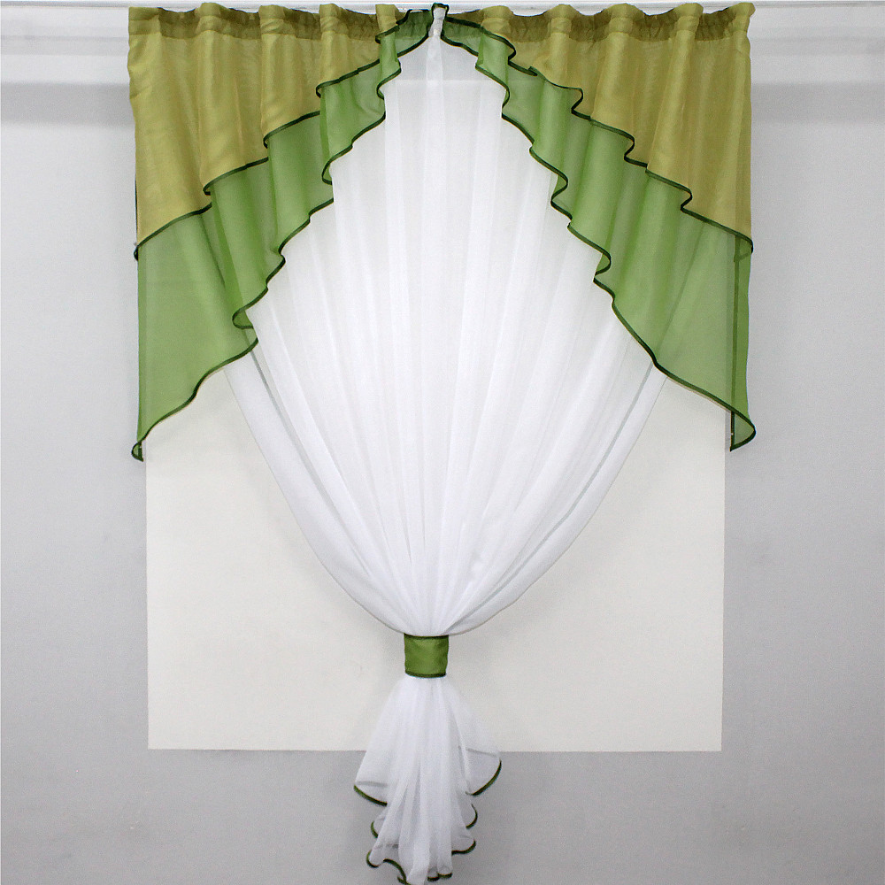 Кухонная занавеска VR-Textil № 114к ламбрекен и тюль оливковый с золотистым и белым 270х170 см (52-0611) Киев - изображение 1