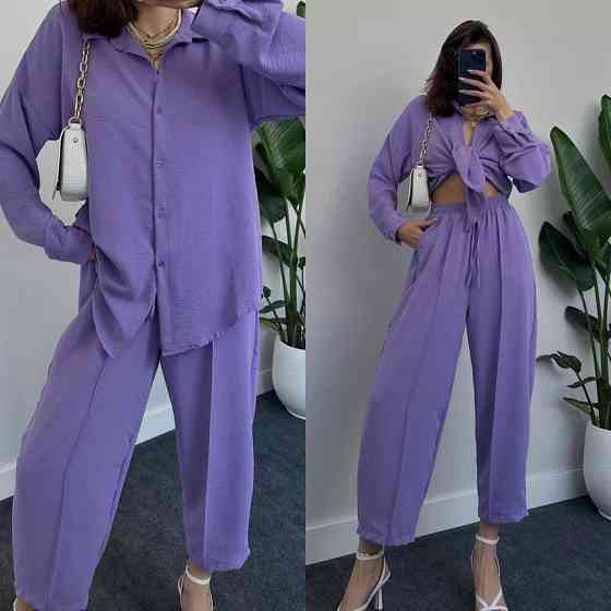 Жіночий легкий брючний костюм-двійка: сорочка та штани американський креп Лаванда, 44/46 Одеса