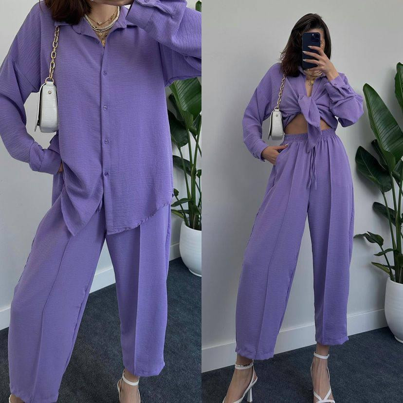 Жіночий легкий брючний костюм-двійка: сорочка та штани американський креп Лаванда, 44/46 Одеса - фото 1