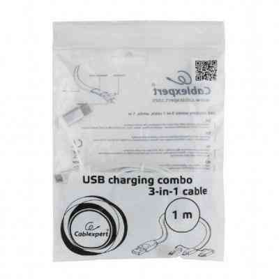 Дата кабель USB 2.0 AM to Lightning + Micro 5P + USB-C 1.0m Cablexpert (CC-USB2-AMLM32-1M-W) Винница