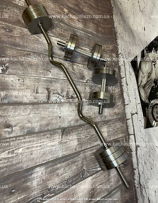 Штанга W-подібна + гантелі металеві 2 по 26 кг Набір 58 кг Гантелі, гирі, штанги та диски набірні Київ - фото 3