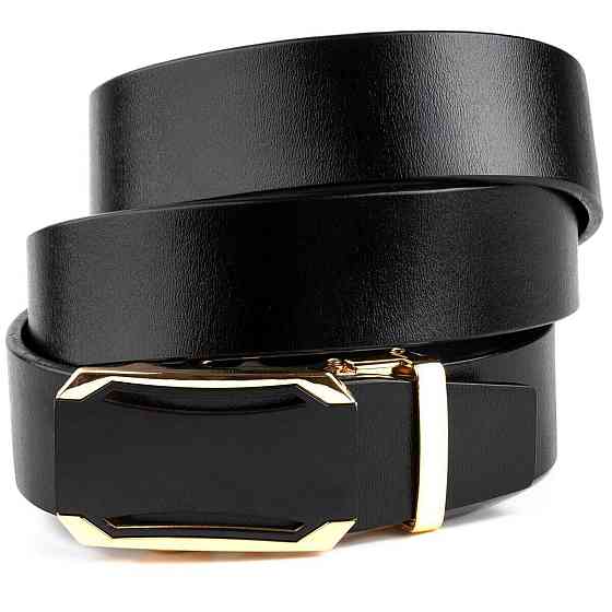 Ремень мужской с золотистой пряжкой Vintage 20258 Черный Киев