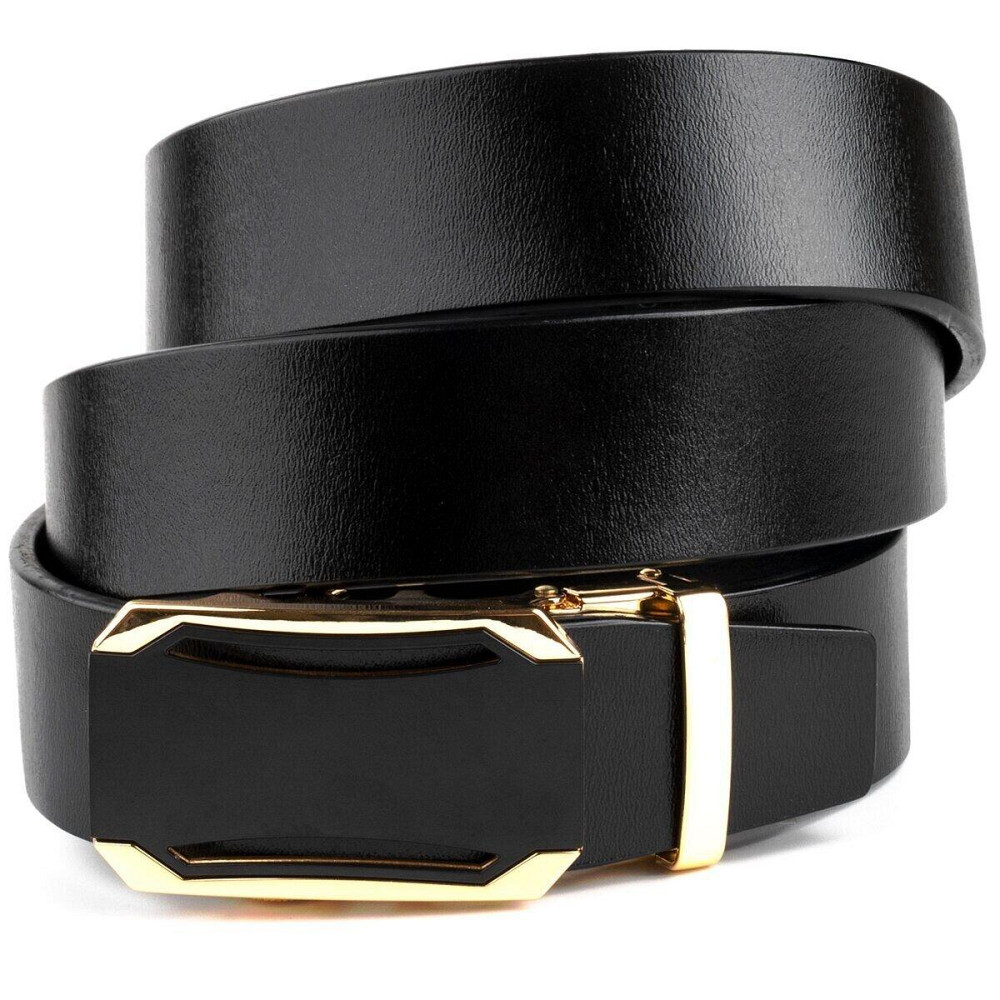 Ремень мужской с золотистой пряжкой Vintage 20258 Черный Киев - изображение 1