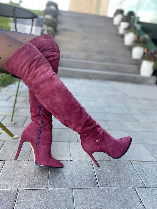 Nivelle Ботфорти жіночі демісезонні замшеві на підборах 5261 (10502) бордові / Чоботи весна-осі Коломыя - изображение 4