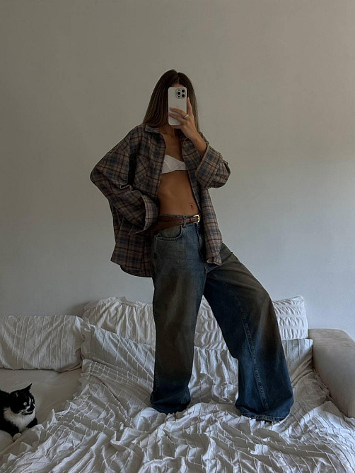 Жіноча трендова оверсайз сорочка у клітинку фланель Одеса - фото 7