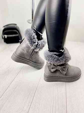 Женские ботинки 8322-6 серые эко-замша зима высота 18 см скрытая танкетка 7.5 см 38р. 39р. (115 Коломия