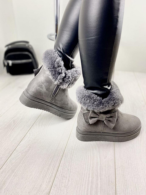 Женские ботинки 8322-6 серые эко-замша зима высота 18 см скрытая танкетка 7.5 см 38р. 39р. (115 Коломыя - изображение 4