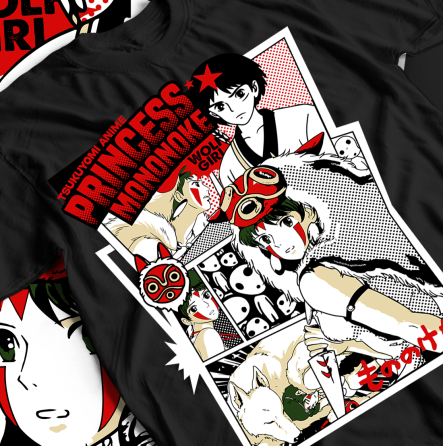 Футболка з аніме принтом Аніме Прінкесс Мононоке Фанс оверсайз (S/M/L) Чорний AnimeJ0578 Дніпро