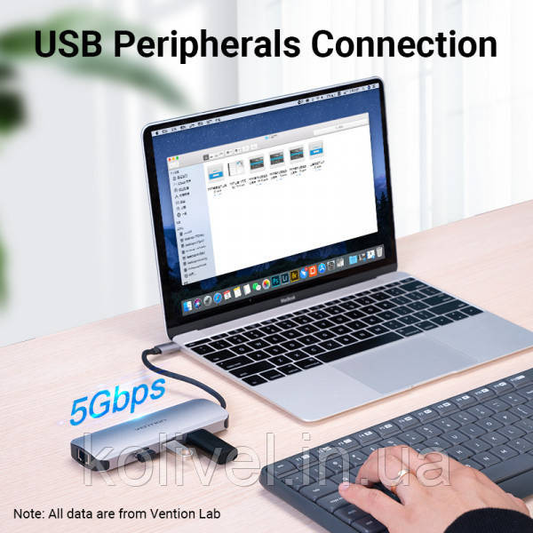Док-станція USB3.1 Type-C --> HDMI/USB 3.0x3/RJ45/SD/TF/PD 100W Hub 8-in-1 Vention (TOKHB) Київ - фото 7