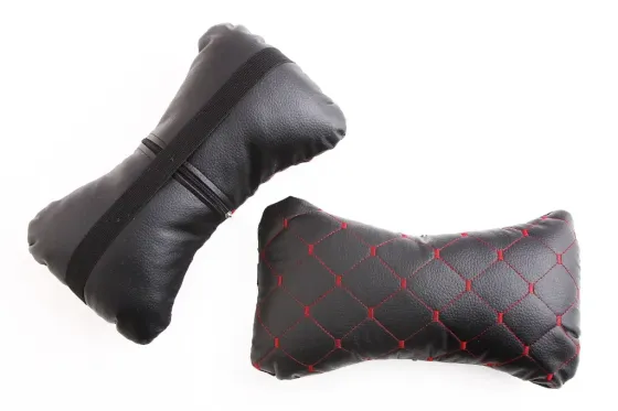 Подушка подголовника кожзам черный/красная нить (2 шт.) Винница