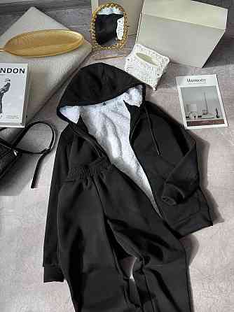 Жіночий теплий повсякденний костюм-двійка: худі + штани, тринитка на флісі + хутро Чорний, 50/52 Одеса