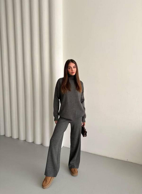 Женский теплый базовый костюм двойка мелкая машинная вязка Антрацит Одесса - изображение 7