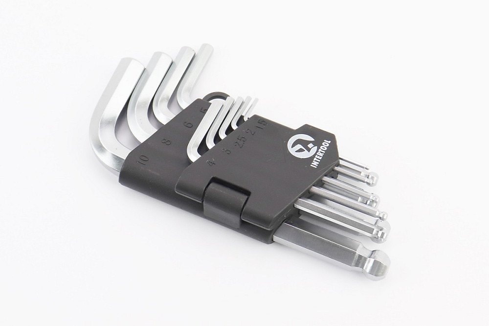 Набір Г-подібних ключів з кулястим наконечником HEX (1,5/2/2,5/3/4/5/6/8/10мм) CrV HT-0605 Київ - фото 1