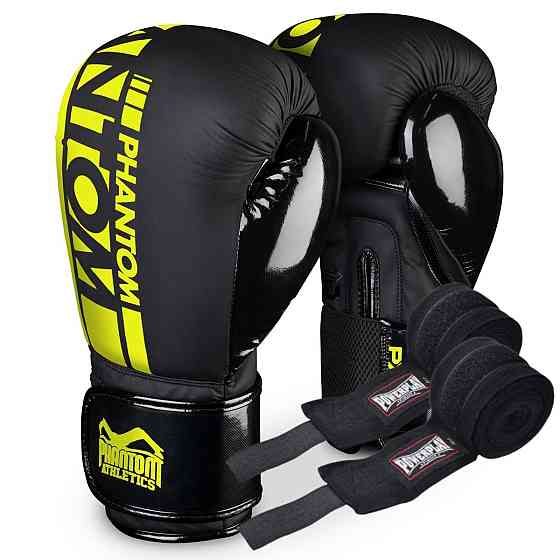 Боксерські рукавиці Phantom APEX Elastic Neon Black/Yellow 16 унцій (Бінті 4м. у подарунок) Кам'янське