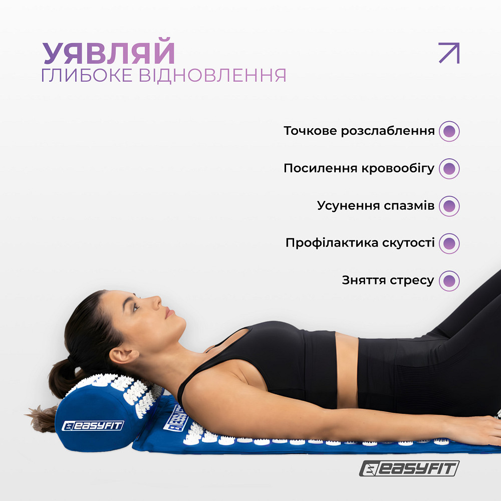 Масажний килимок EasyFit з подушкою (аплікатор Кузнєцова) + чохол Синій з білим Коломыя - изображение 8