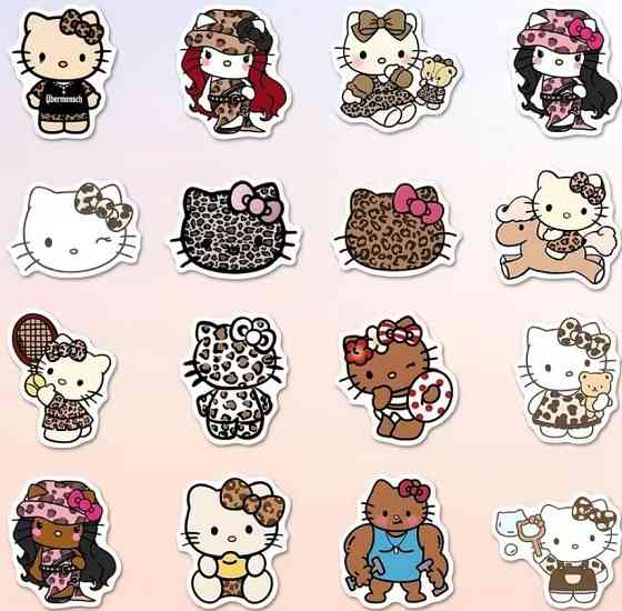 Наклейки Hello Kitty леопард Y2K стикеры 50 шт граффити стиль Киев