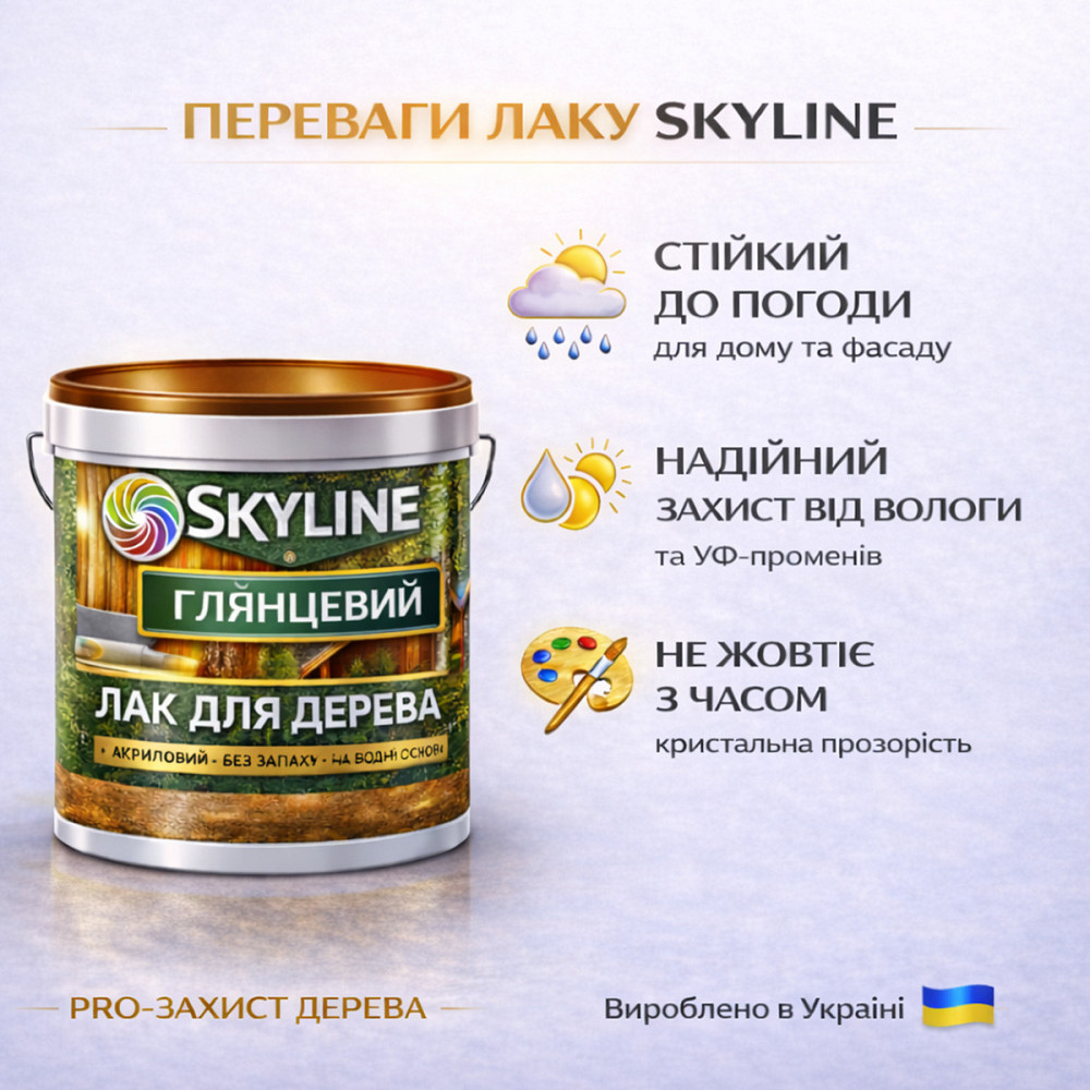Лак для дерева Skyline глянцевий акриловий прозорий без запаху для внутрішніх та зовнішніх робіт 5 л Харків - фото 6