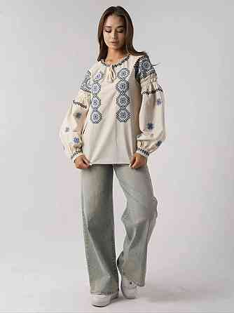 Женская стильная современная вышиванка с завязками 80% хлопок, 20% полиэстер 46 Одесса