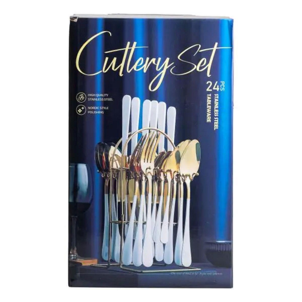 Набор столовых приборов на 6 персон с деревянными ручками на подставке столовые приборы 24 шт Серебро HP-20-1 Киев - изображение 7