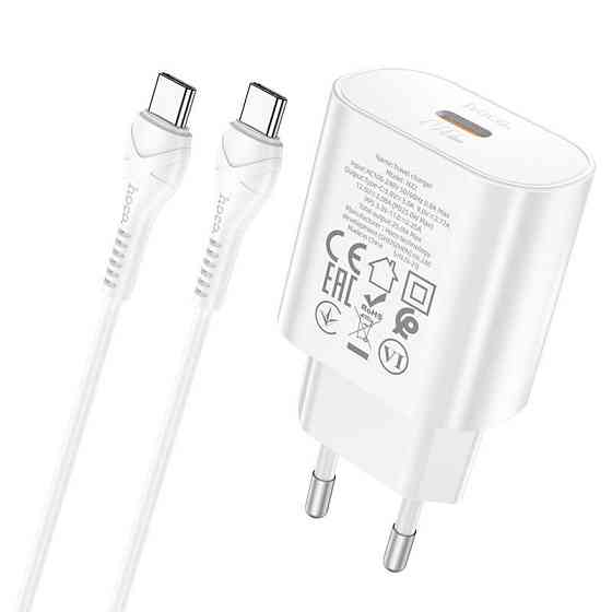 Мережевий зарядний пристрій з кабелем HOCO N22 Jetta PD25W charger set(Type-C to Type-C)(EU) White Одеса