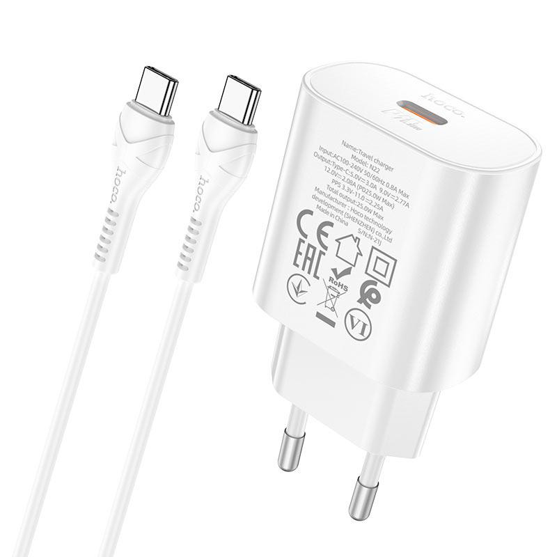 Мережевий зарядний пристрій з кабелем HOCO N22 Jetta PD25W charger set(Type-C to Type-C)(EU) White Одеса - фото 4