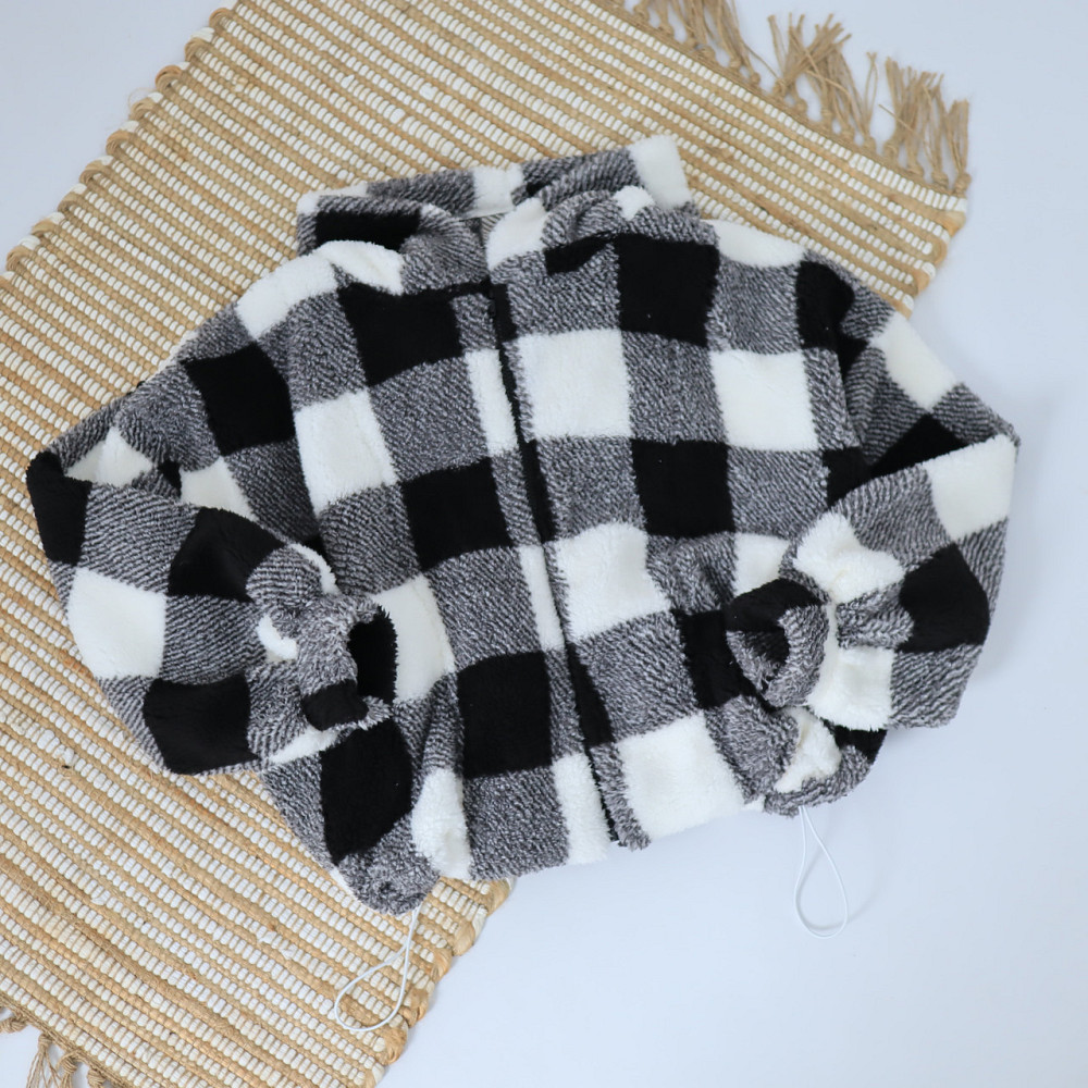 Детская теплая куртка тедди на змейке в черно-белую клеточку 122 Каменец-Подольский - изображение 1