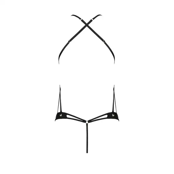 Боді з відкритим доступом Passion TASMINA BODY XXL/XXXL, black, екошкіра, шнурівки, ажурні мережива Львов