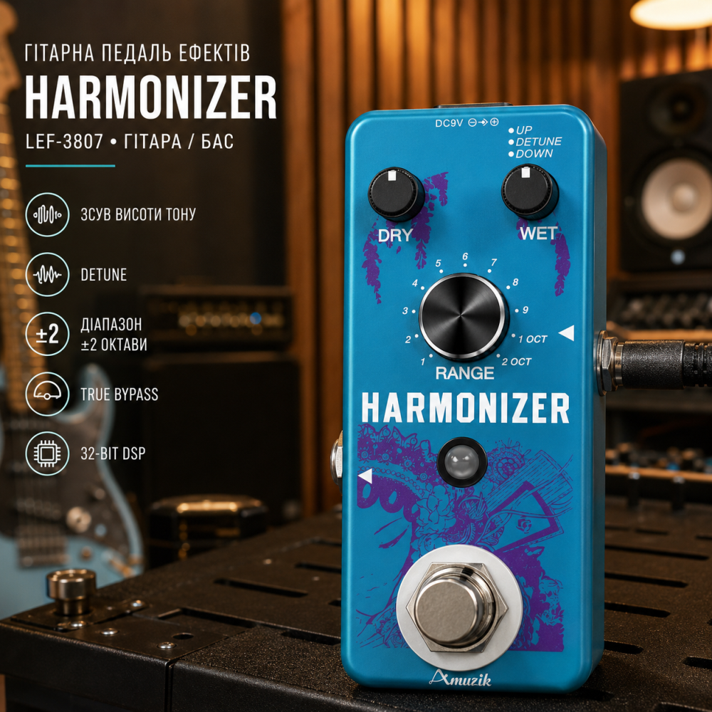 Гитарная педаль Rowin LEF-3807 Harmonizer Pitch Shifter для гитары и баса, Detune, ±2 октавы, True Bypass, 32-bit DSP Киев - изображение 10
