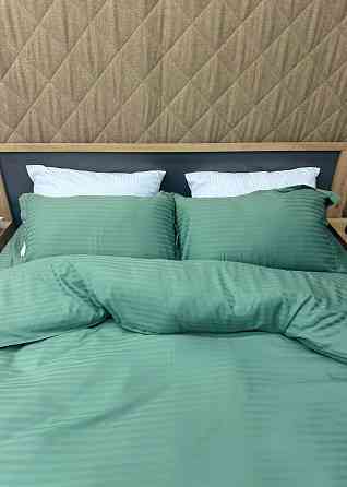 Комплект постельного белья Страйп-сатин Евро 200х230 с простыней на резинке Бирюзовый (88-099) Киев