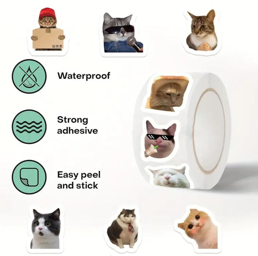 Стикеры с котами. Водонепроницаемые виниловые эстетические наклейки, набор 500 штук. Киев - изображение 4
