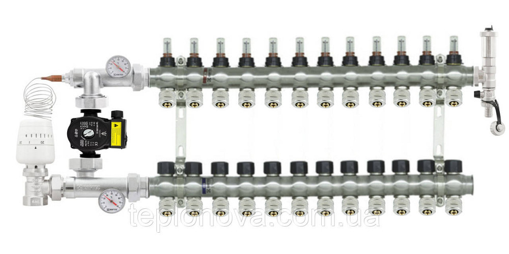 Колектор в зборі на 12 пар виходів нержавійка  "Raftec" ARC12 для Теплої Підлоги з розходомірами Чернівці - фото 9