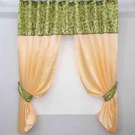 Кухонные шторы VR-Textil № 073к с ламбрекеном и подхватами персиковый с салатовым 270х170 см (52-0191) Киев