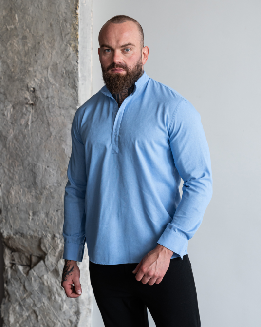 Сорочка чоловіча льон довгий рукав Блакитний M Харків - фото 3