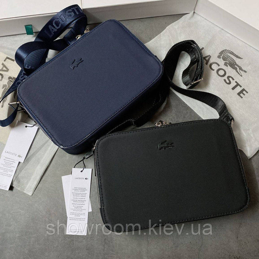 Чоловіча брендова сумка через плече Lacoste (2028) чорна Київ - фото 3