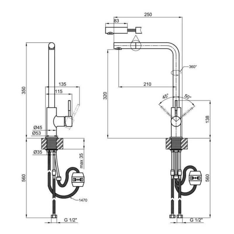 Змішувач для кухні Lidz (NKS) 12 32 015FL-13 з висувним виливом, сатин Київ - фото 2