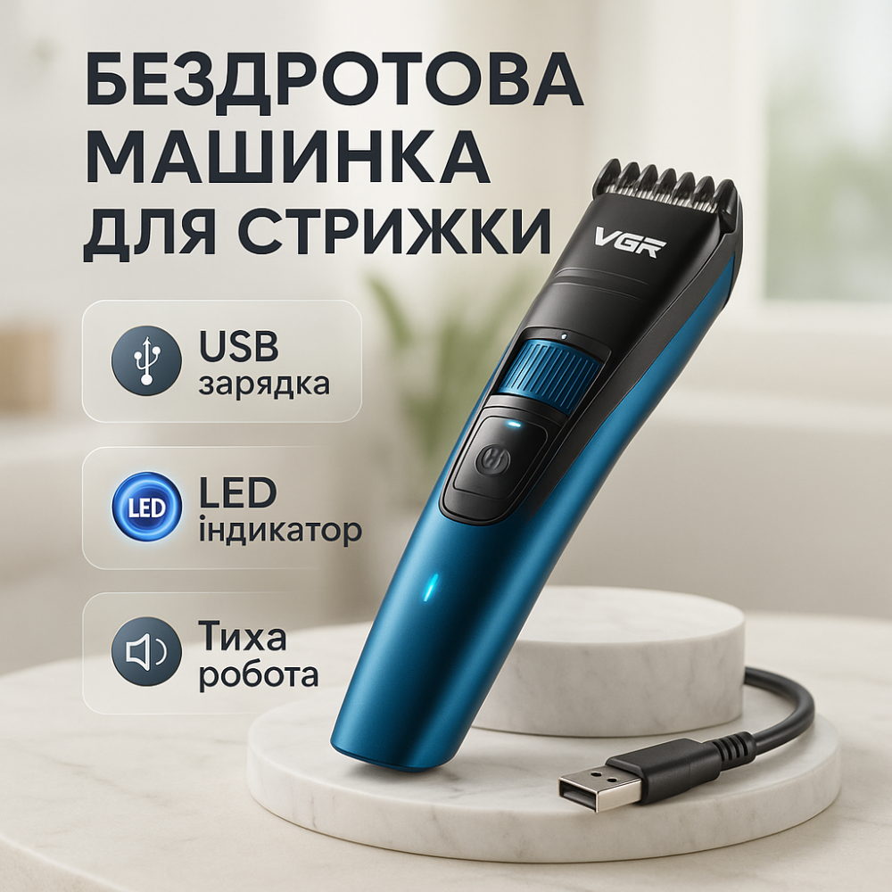Парикмахерская машинка аккумуляторная профессиональная VGR, Машинка для стрижки головы UQ-89 Львов - изображение 19