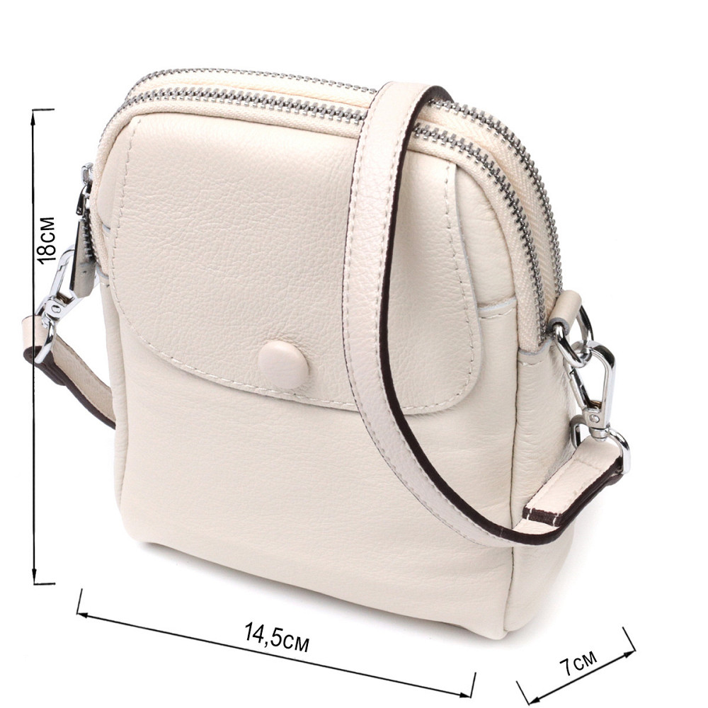 Жіноча невелика вертикальна сумка на два відділення з натуральної шкіри Vintage 22401 Біла Київ - фото 3