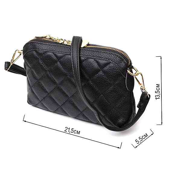 Классическая женская сумка через плечо из натуральной стеганной кожи Vintage 22315 Черная Киев