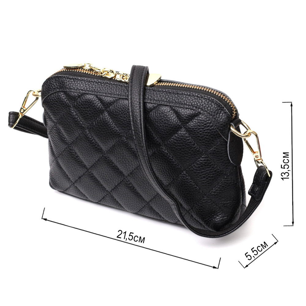 Классическая женская сумка через плечо из натуральной стеганной кожи Vintage 22315 Черная Киев - изображение 3